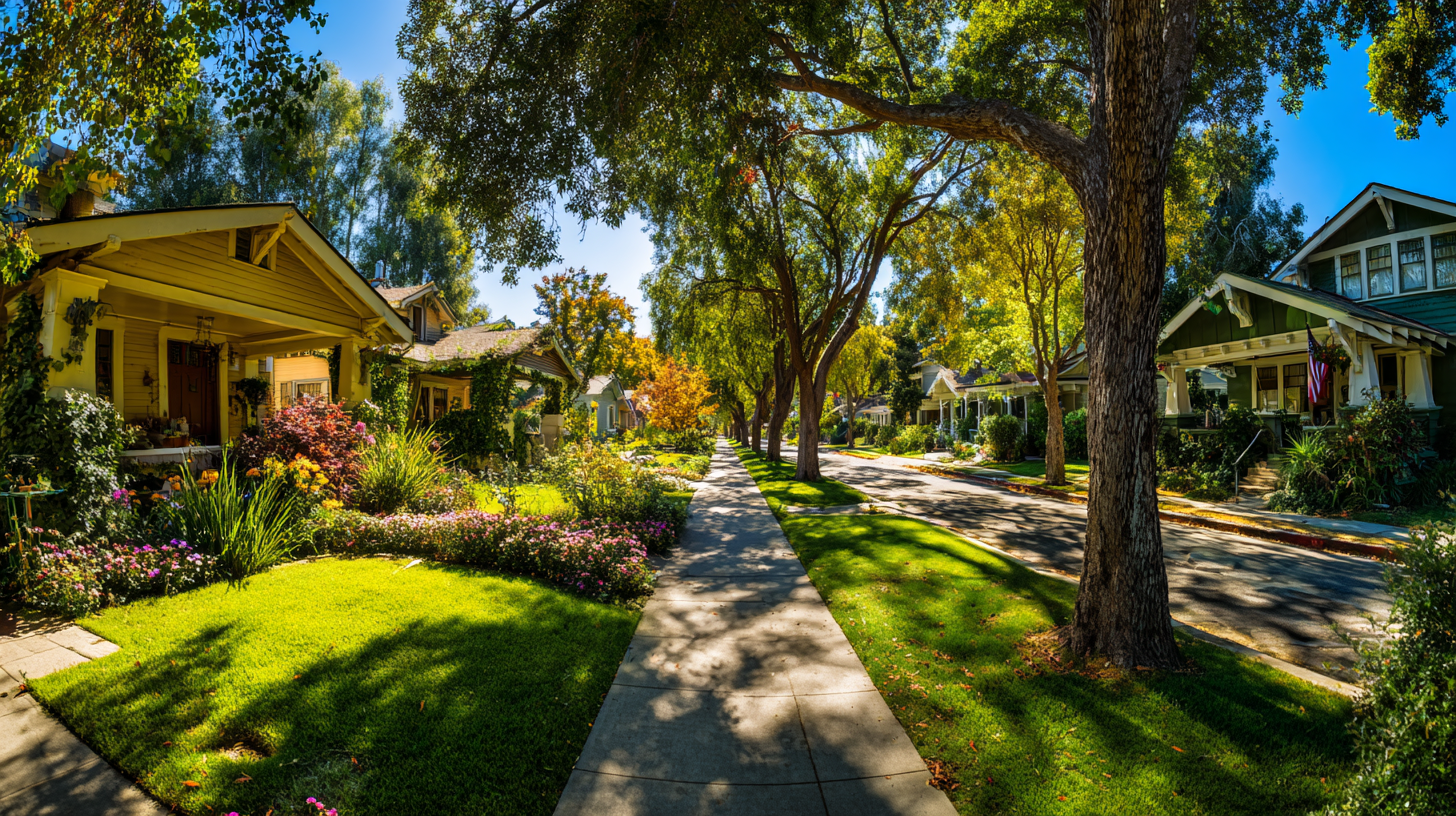 A warm, idyllic California summer day in a residential neighborhood