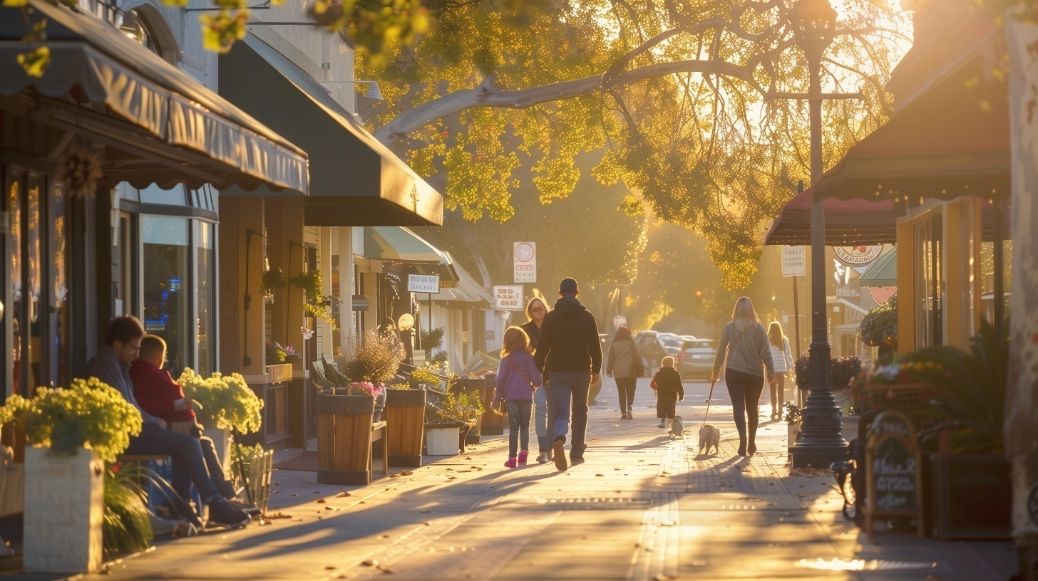 A warm California main street neighborhood
